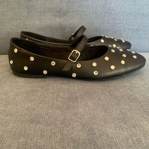 POP Womens Black Studded Adjustable Buckle Mary Jane Ballerina Flats 9.5